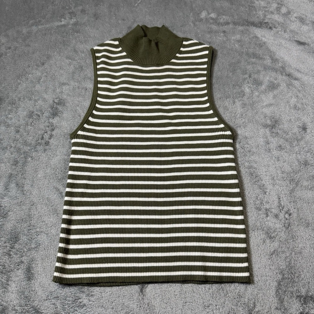 Madewell Green Striped & Ribbed Mockneck Sleeveless Top Womens Size‎ XS